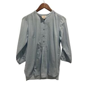 ANOKHI Cotton Pin Tuck Popover Blouse Light Blue Size XS Preppy Minimalist